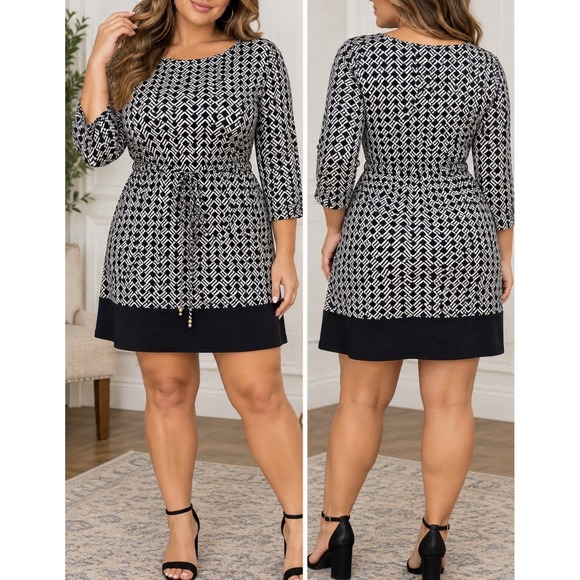 Ivanka Trump Dresses & Skirts - Ivanka Trump Black And White Geometric 3/4 Sleeve Dress XL NWT